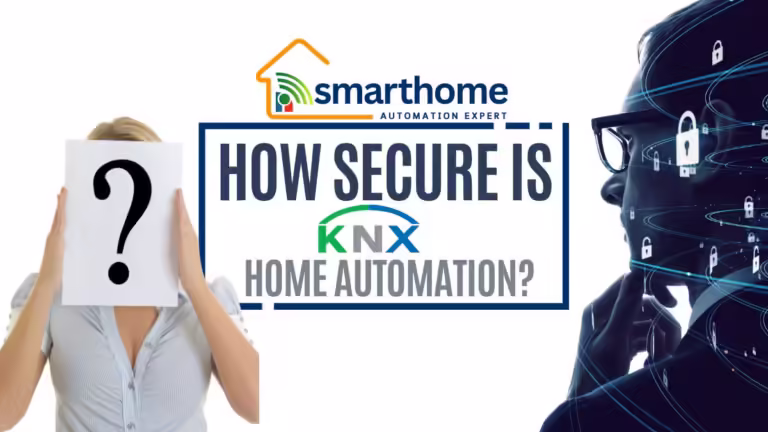 A visual representation of security in KNX home automation featuring a question mark and digital locks to know How Secure is KNX Home Automation
