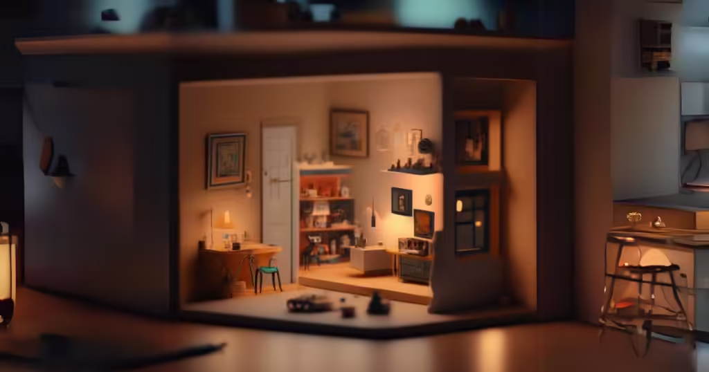 A miniature model of a smart home interior showcasing various automation devices by smart home automation expert
